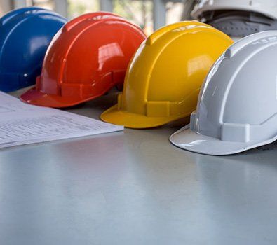row of hard hats